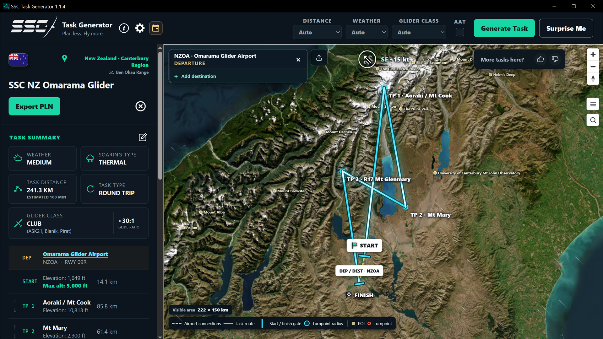 A terrain-aware SSC task around Omarama, New Zealand