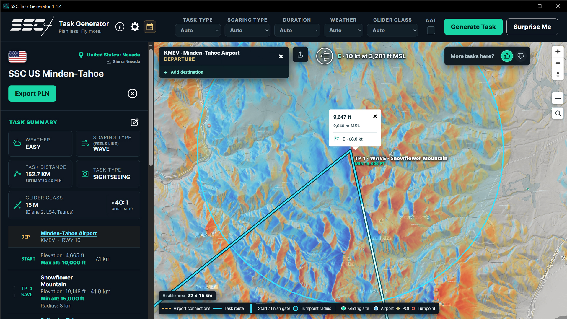A wave-style task over the Sierra Nevada